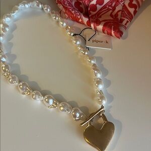 ❤️ PIPER K 💕 VIRAL 💕 21" NECKLACE PEARLS HEART MATTE GOLD